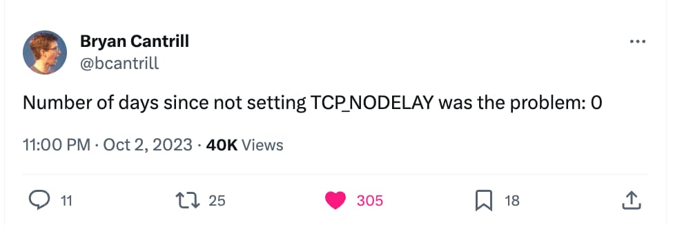 Bryan Cantrill tweets about Nagle algorithm